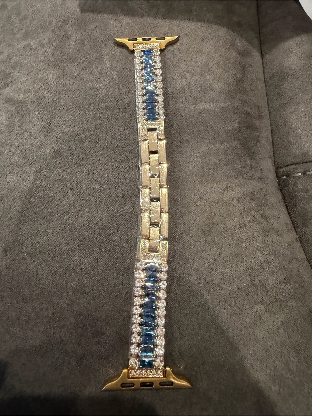 New Gold-Tone Women's Watch Band with Blue and Clear Stones 38-49mm